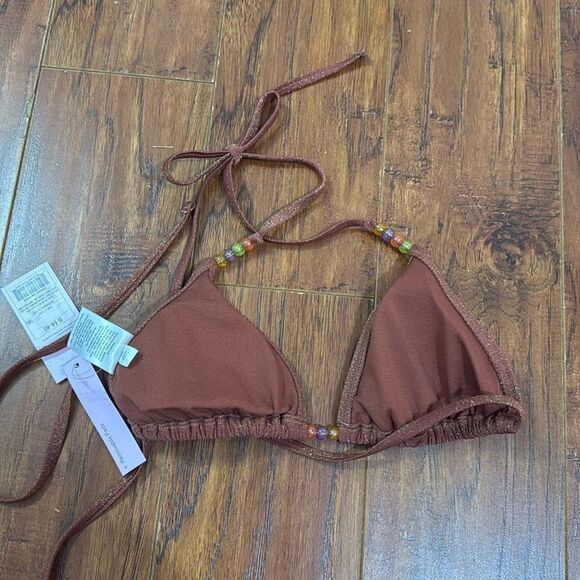 * NWT Wild Fable XXS (00) Brown Sparkly Beaded Bikini Triangle Top Swim - Picture 5 of 8